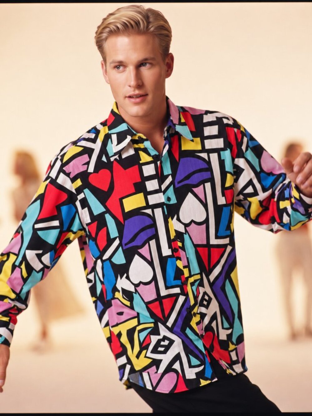 Big Dart Unisex Mens M Fit Abstract Geometric Pop Art Button Up Shirt Retro NWT